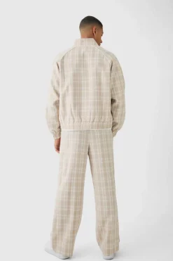 Oversized Boxy Checked Funnel Neck Set