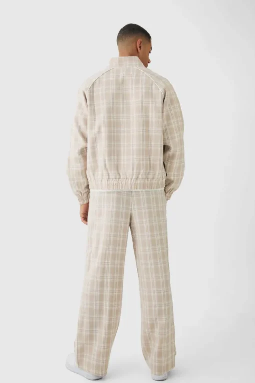 Oversized Boxy Checked Funnel Neck Set