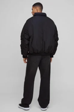 Oversized Boxy Collared Bomber Jacket In Black
