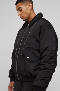 Oversized Boxy Collared Bomber Jacket In Black