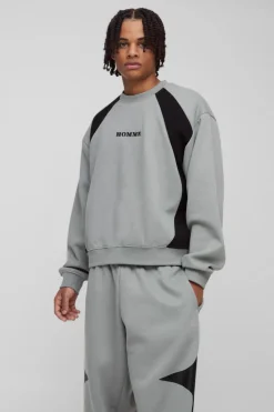 Oversized Boxy Colour Block Homme Embroidered Sweatshirt tracksuit