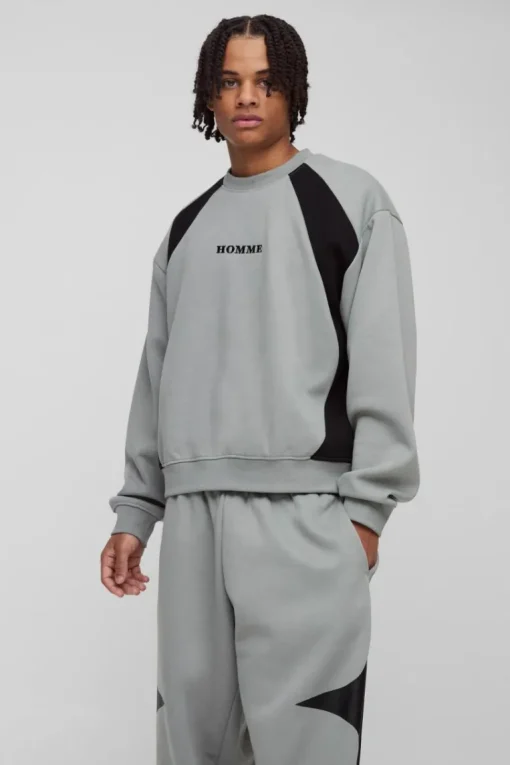 Oversized Boxy Colour Block Homme Embroidered Sweatshirt tracksuit