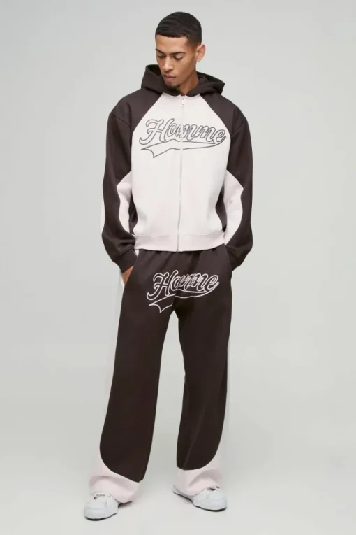 Oversized Boxy Colour Block Homme Printed Zip Through Tracksuit