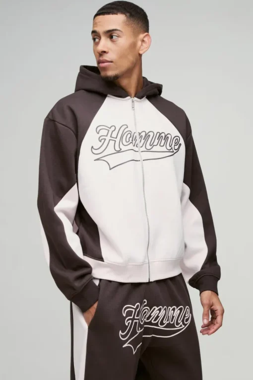 Oversized Boxy Colour Block Homme Printed Zip Through Tracksuit