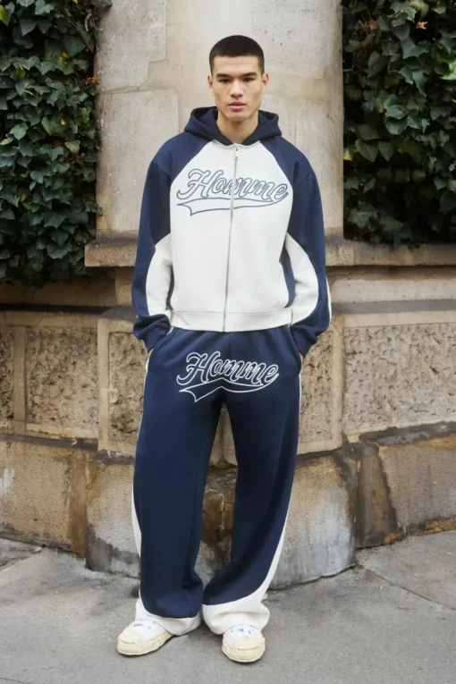 Oversized Boxy Colour Block Homme Printed Zip Through Tracksuit