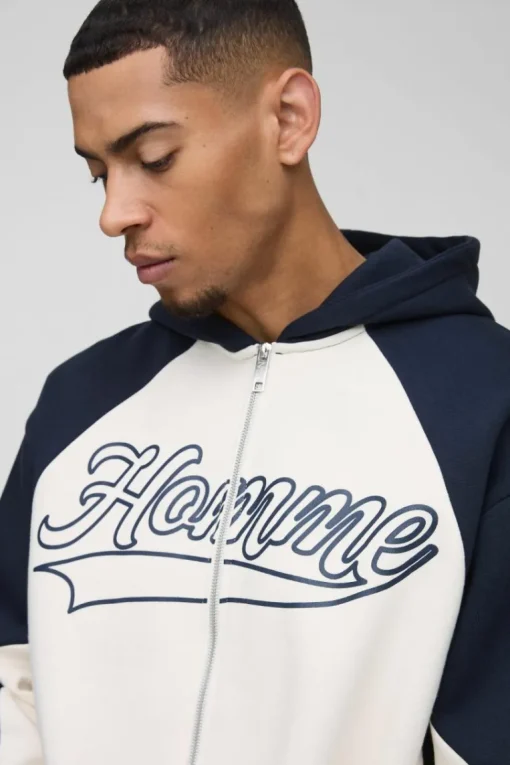 Oversized Boxy Colour Block Homme Printed Zip Through Tracksuit