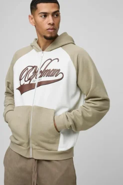 Oversized Boxy Colour Block Official Raglan Sleeve Zip Through Hoodie
