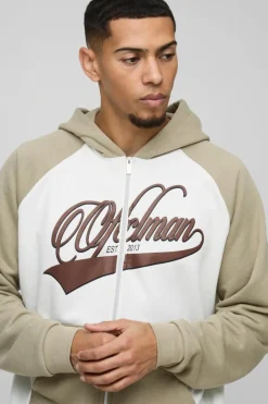 Oversized Boxy Colour Block Official Raglan Sleeve Zip Through Hoodie