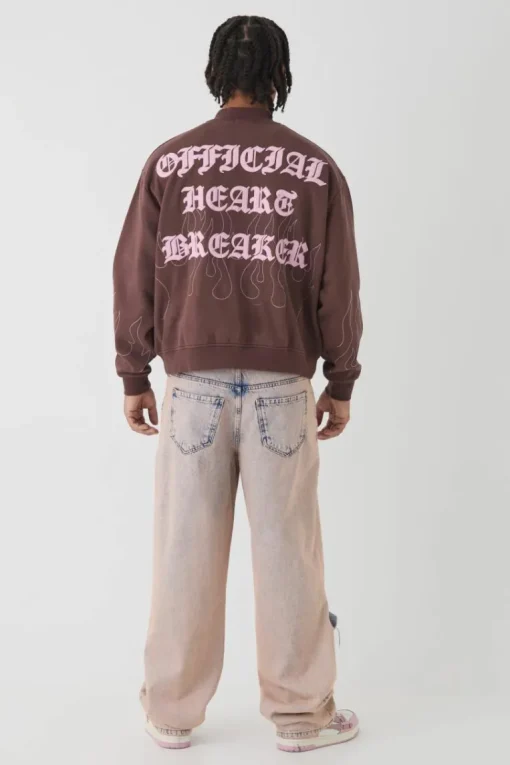 Oversized Boxy Contrast Stitch Skull Applique Bomber Jacket