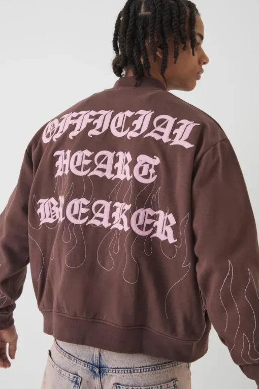 Oversized Boxy Contrast Stitch Skull Applique Bomber Jacket