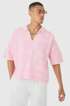 Oversized Boxy Crochet Knitted Polo