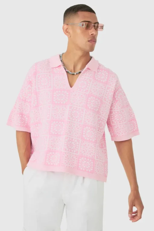 Oversized Boxy Crochet Knitted Polo