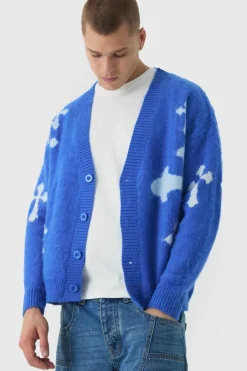 Oversized Boxy Cross Brushed Knitted Cardigan