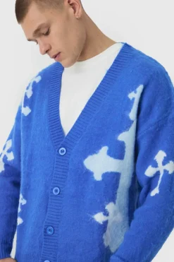 Oversized Boxy Cross Brushed Knitted Cardigan