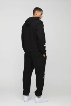 Oversized Boxy Cross Print Hooded Tracksuit
