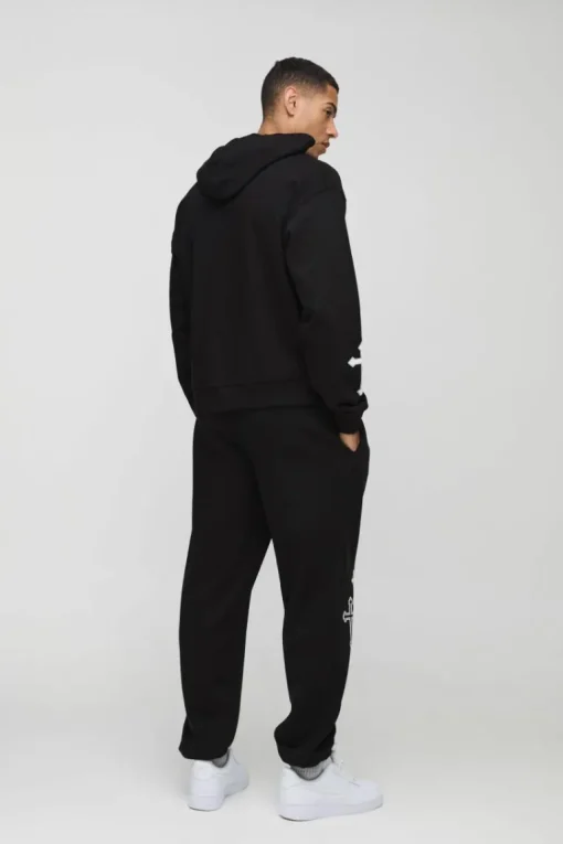 Oversized Boxy Cross Print Hooded Tracksuit