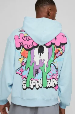 Oversized Boxy Doodle Graphic Puff Print Hoodie