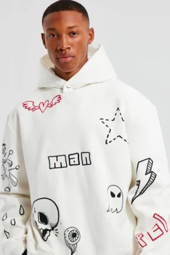 Oversized Boxy Doodle Graphic Hoodie