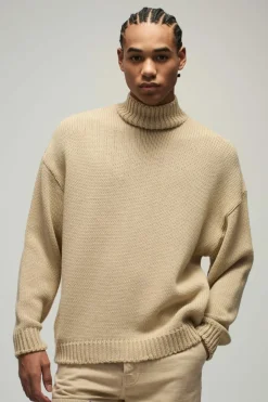 Oversized Boxy Dropped Shoulder Funnel Neck Knitted Jumper