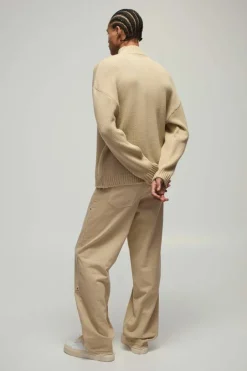 Oversized Boxy Dropped Shoulder Funnel Neck Knitted Jumper