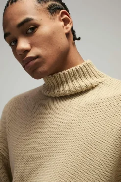 Oversized Boxy Dropped Shoulder Funnel Neck Knitted Jumper
