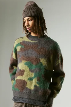 Oversized Boxy Eyelash Knit Camo Jumper