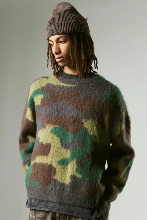 Oversized Boxy Eyelash Knit Camo Jumper