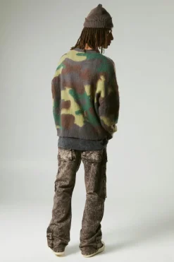 Oversized Boxy Eyelash Knit Camo Jumper