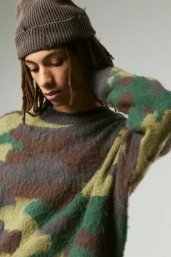 Oversized Boxy Eyelash Knit Camo Jumper