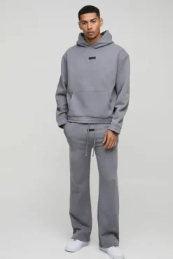 Oversized Boxy Flare Stacked Hooded Tracksuit With Rubber Badge