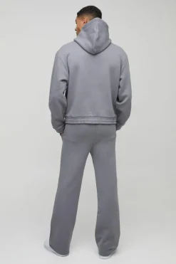 Oversized Boxy Flare Stacked Hooded Tracksuit With Rubber Badge