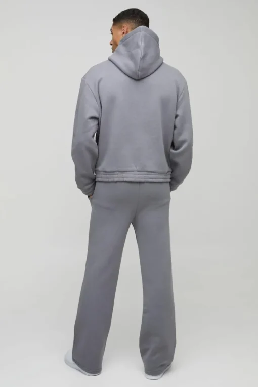 Oversized Boxy Flare Stacked Hooded Tracksuit With Rubber Badge