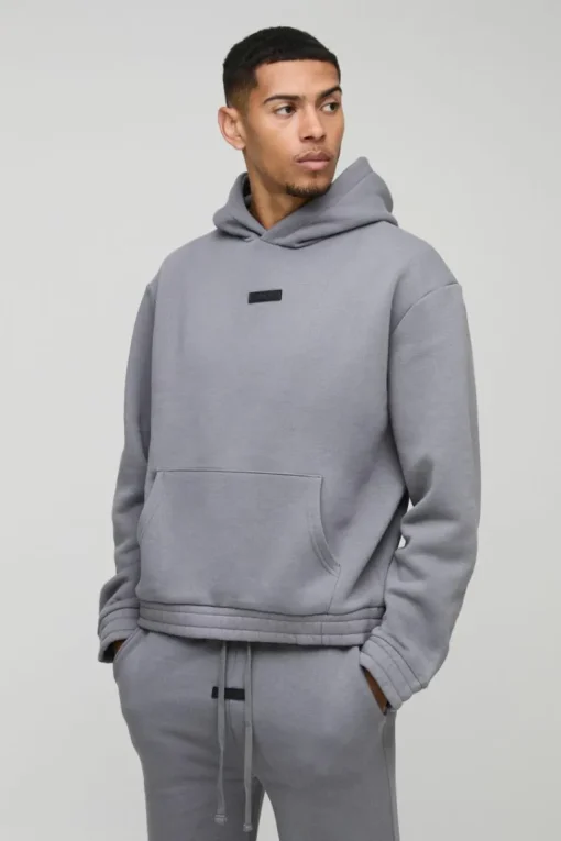 Oversized Boxy Flare Stacked Hooded Tracksuit With Rubber Badge