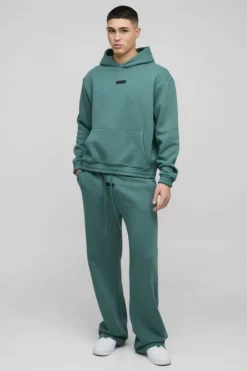 Oversized Boxy Flare Stacked Hooded Tracksuit With Rubber Badge