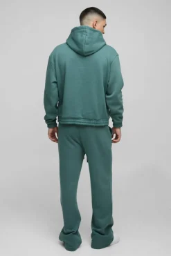 Oversized Boxy Flare Stacked Hooded Tracksuit With Rubber Badge