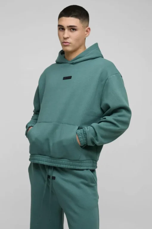 Oversized Boxy Flare Stacked Hooded Tracksuit With Rubber Badge