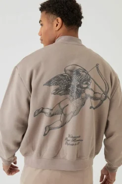 Oversized Boxy Gloss Print Renaissance Bomber Jacket