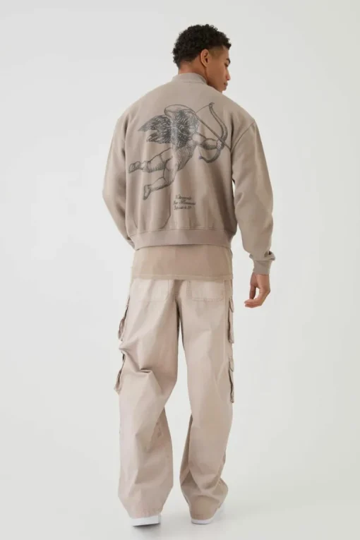 Oversized Boxy Gloss Print Renaissance Bomber Jacket