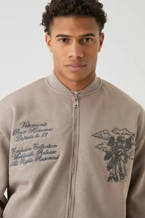 Oversized Boxy Gloss Print Renaissance Bomber Jacket
