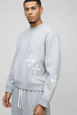 Oversized Boxy Gothic Cross Applique Sweatshirt