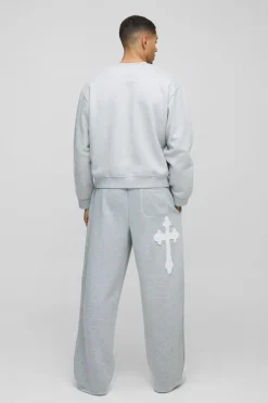 Oversized Boxy Gothic Cross Applique Sweatshirt
