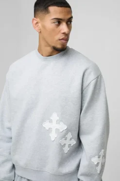 Oversized Boxy Gothic Cross Applique Sweatshirt
