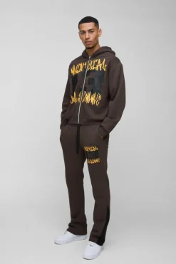 Oversized Boxy Graffiti 13 Varsity Zip Through Hooded Tracksuit