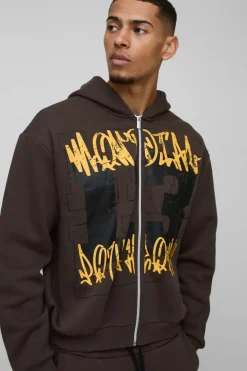 Oversized Boxy Graffiti 13 Varsity Zip Through Hooded Tracksuit