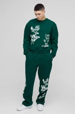 Oversized Boxy Graffiti Slogan Sweatshirt Tracksuit