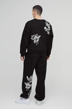 Oversized Boxy Graffiti Slogan Sweatshirt Tracksuit