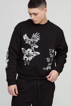 Oversized Boxy Graffiti Slogan Sweatshirt Tracksuit
