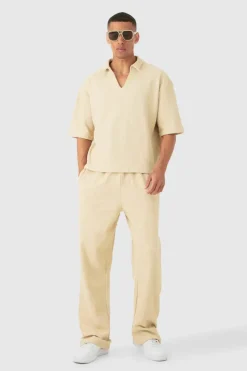 Oversized Boxy Half Sleeve V Neck Polo And Trouser Set