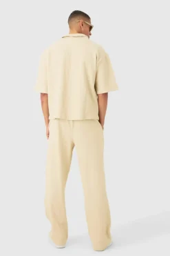 Oversized Boxy Half Sleeve V Neck Polo And Trouser Set