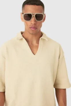 Oversized Boxy Half Sleeve V Neck Polo And Trouser Set
